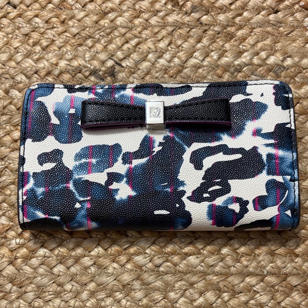 Stylish Womens Blue and White and Pink Anne Klein Wallet with Bow Accent